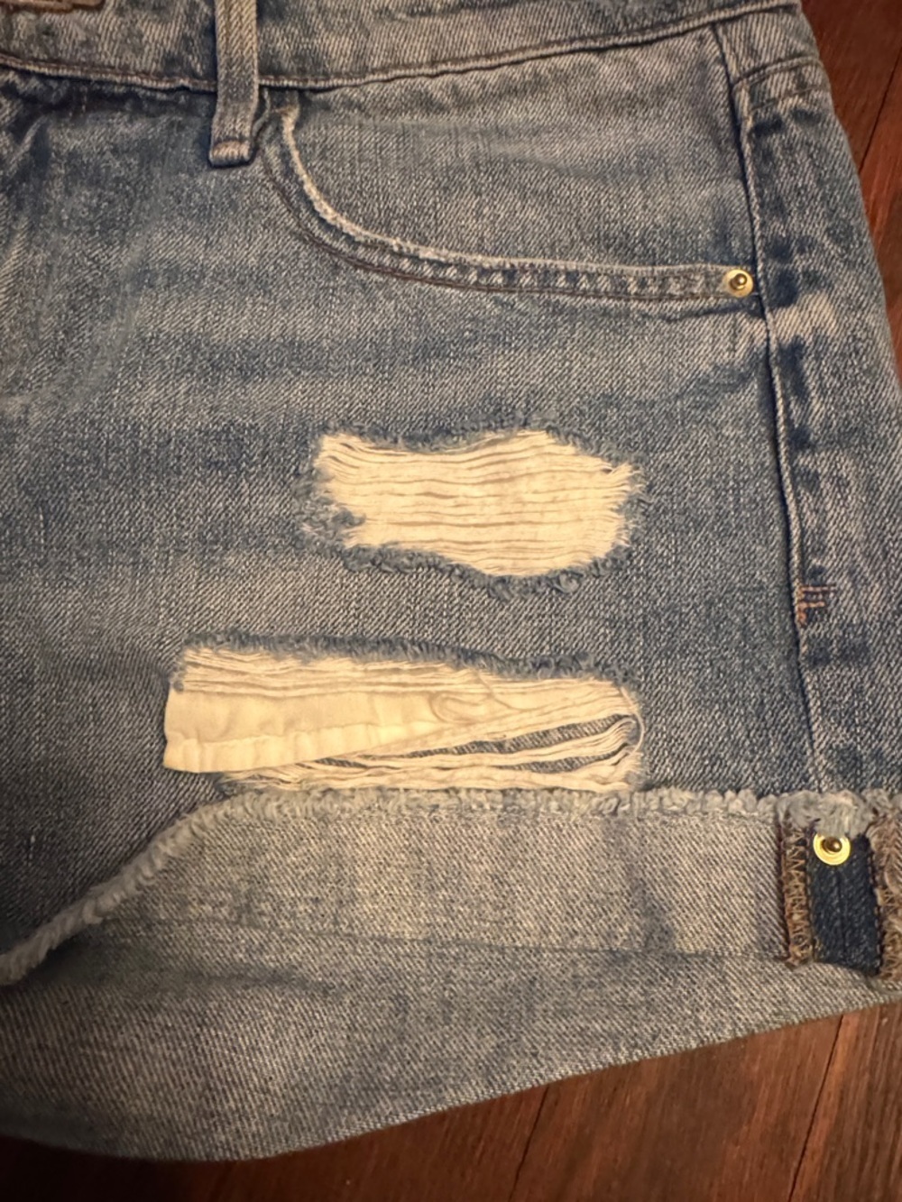 Frame Denim Light Indigo Distressed Rolled Hem Jean Shorts - Picture 5 of 5